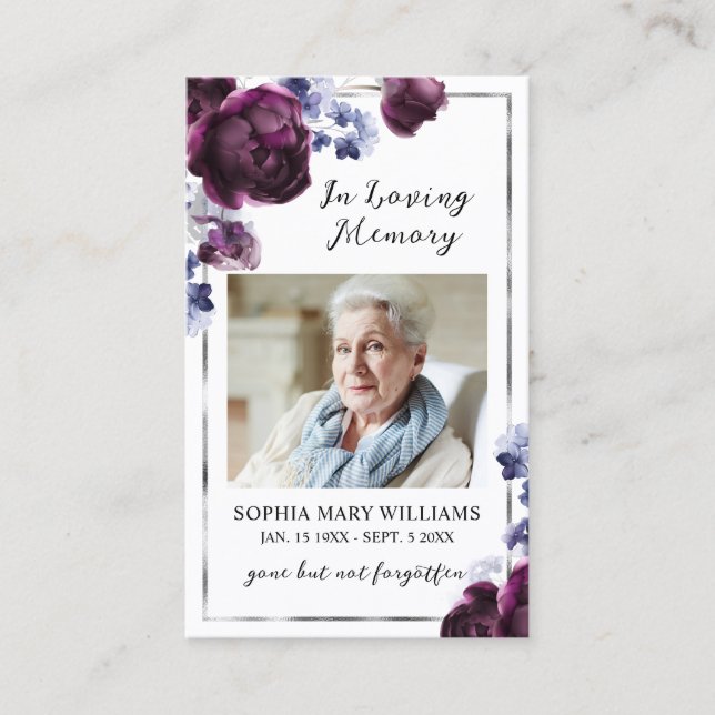 Elegant Floral Funeral Memorial Prayer Photo Card (Front)