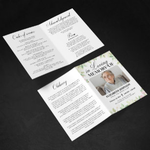 Elegant Floral Funeral Memory Photo Folded Program Programme