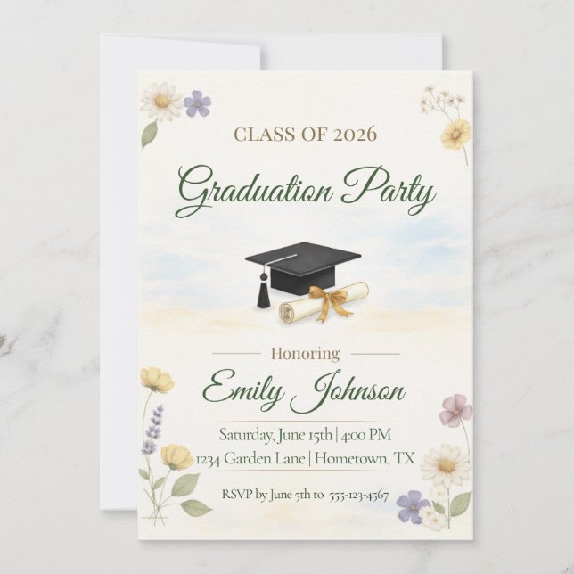 Elegant Floral Garden 2026 Graduation Invite (Front)