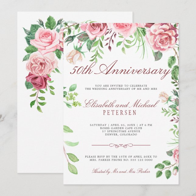 Elegant Floral Garden 50th Wedding Anniversary Invitation (Front/Back)