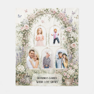Elegant Floral Garden Arch Grandma Family Photo Fleece Blanket