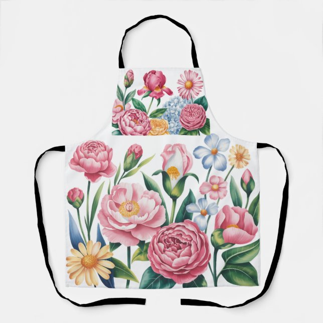 Elegant Floral Garden Art Apron (Front)