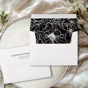 Elegant Floral Garden Black White Wedding Address Envelope