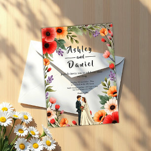Elegant Floral Garden Bride & Groom Summer Wedding Acrylic Invitations