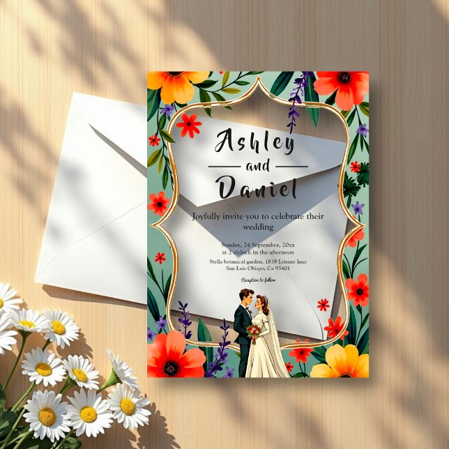 Elegant Floral Garden Bride & Groom Summer Wedding Acrylic Invitations (Creator Uploaded)