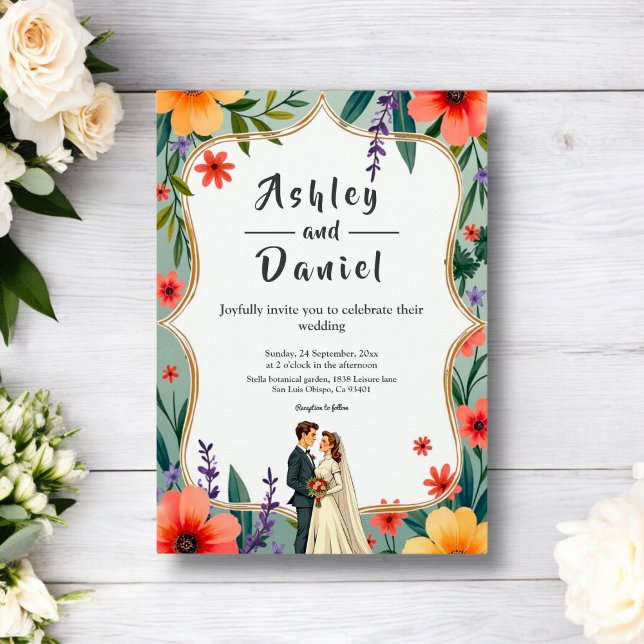 Elegant Floral Garden Bride & Groom Summer Wedding Invitation (Creator Uploaded)