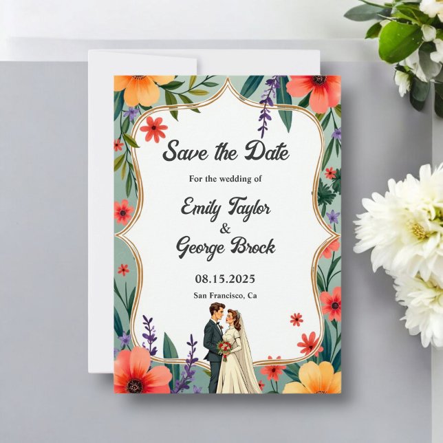 Elegant Floral Garden Bride & Groom Summer Wedding Save The Date (Creator Uploaded)