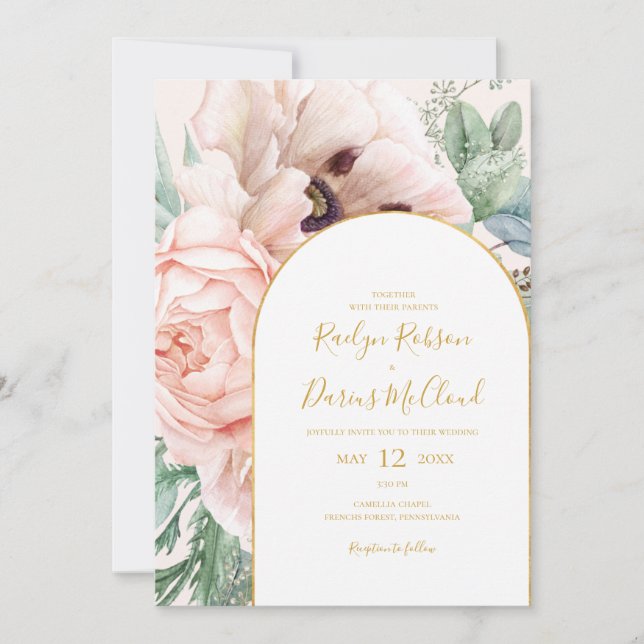 Elegant Floral Garden | Pastel All In One Wedding Invitation (Front)