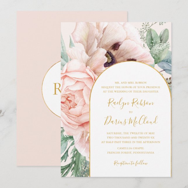 Elegant Floral Garden Pastel Traditional Wedding Invitation (Front/Back)