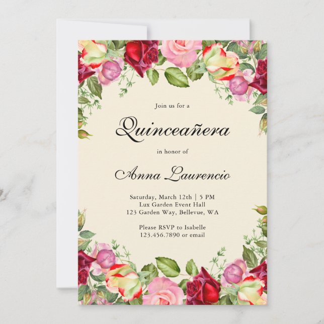 Elegant Floral Garden Quinceañera Invitation (Front)