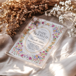 Elegant Floral Garden Spring Baby Shower Acrylic Invitations