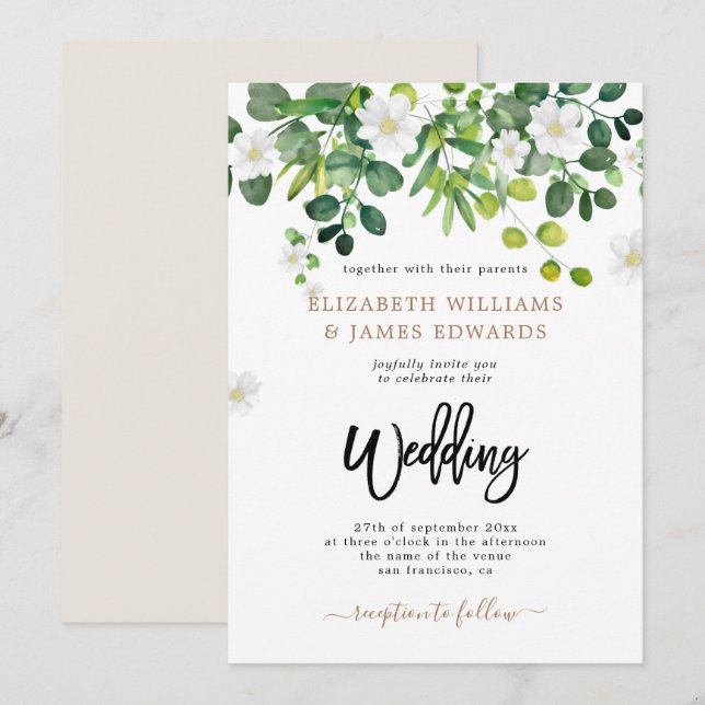 Elegant Floral Garden Spring Summer Wedding Invitation (Front/Back)