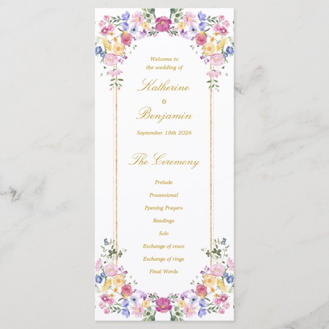 Elegant Floral Garden Spring Wedding Program Programme (Front)