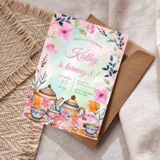 Elegant Floral Garden Tea Party Birthday Invite