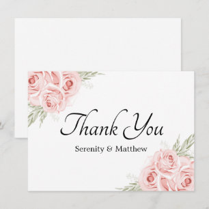 Elegant Floral Garden Watercolor Pink Rose Wedding Thank You Card