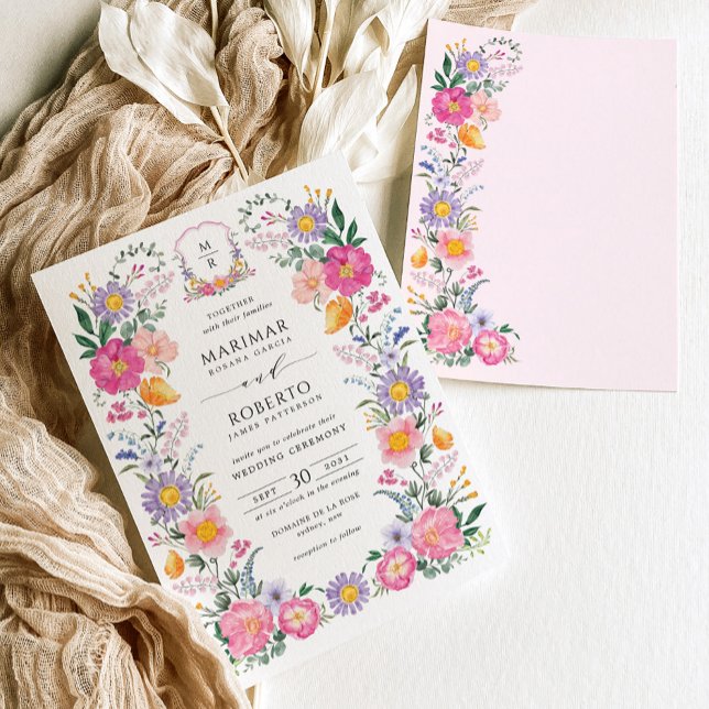 Elegant Floral Garden Wedding Monogram Crest Invitation (Creator Uploaded)