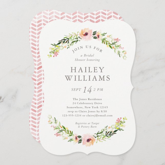 Elegant Floral Garland Bridal Shower Invitation (Front/Back)