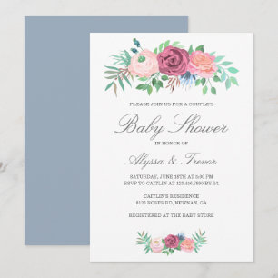 Elegant Floral Garland Girl Couples Baby Shower Invitation