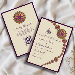 Elegant & Floral Geometric QR Code Islamic Wedding Invitation