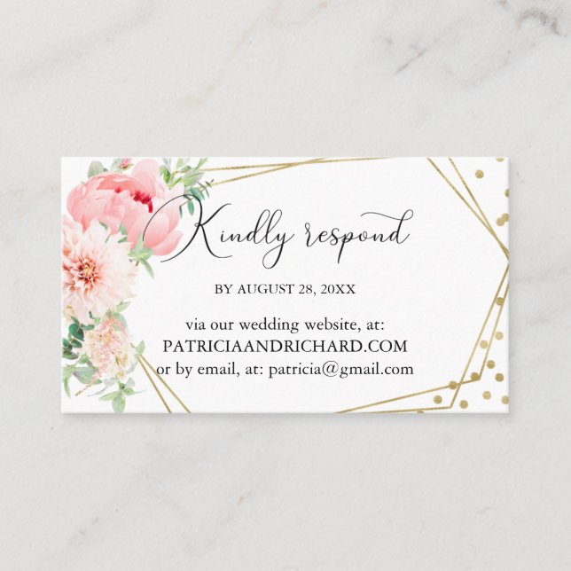 Elegant Floral Geometric Wedding Online RSVP Business Card (Front)
