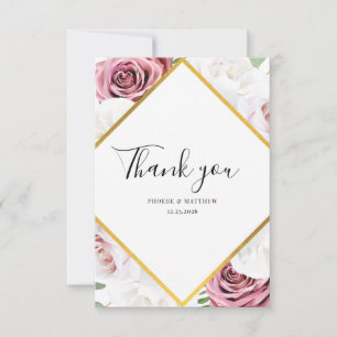 Elegant Floral Geometric Wedding  Thank You Card