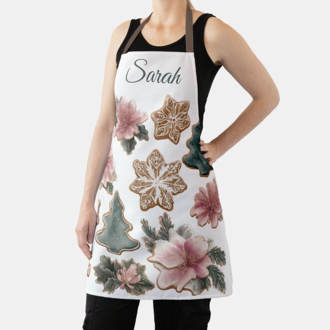Elegant Floral Gingerbread Custom Christmas Apron (Insitu)
