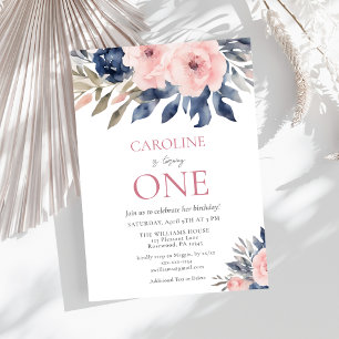 Elegant Floral Girl 1st Birthday Invitation 