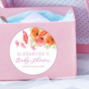 Elegant Floral Girl Baby Shower Classic Round Sticker