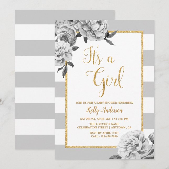Elegant Floral Girl Baby Shower Invitation (Front/Back)