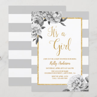 Elegant Floral Girl Baby Shower Invitation
