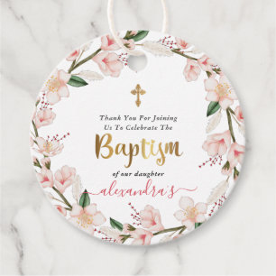 Elegant Floral Girl Baptism Thank You Favour Tags