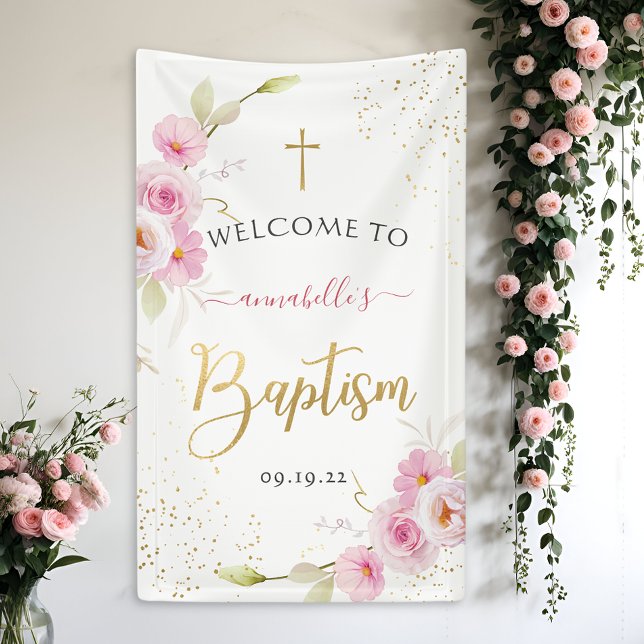 Elegant Floral Girl Baptism Welcome Banner (Creator Uploaded)