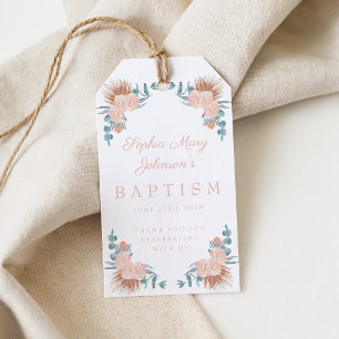 Elegant Floral Girl Photo Baptism Gift Tags