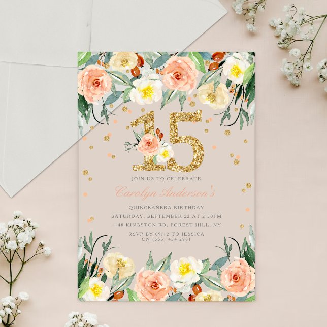 Elegant Floral Girls 15th Birthday Acrylic Invitations (Creator Uploaded)