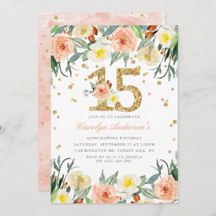 Elegant Floral Girls 15th Birthday Invitations