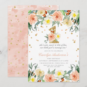 Elegant Floral Girls 1st Birthday Invitations