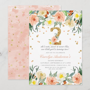 Elegant Floral Girls 2nd Birthday Invitations