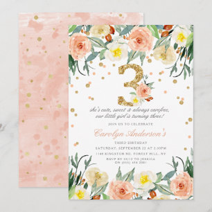 Elegant Floral Girls 3rd Birthday Invitations