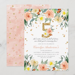 Elegant Floral Girls 5th Birthday Invitations