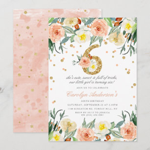 Elegant Floral Girls 6th Birthday Invitations
