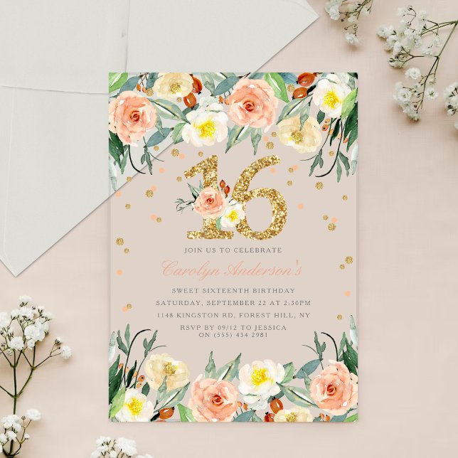 Elegant Floral Girls Sweet 16 Birthday Acrylic Invitations (Creator Uploaded)