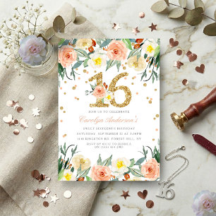 Elegant Floral Girls Sweet 16 Birthday Invitations