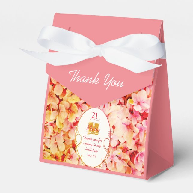 Elegant Floral Girly Pink 21st Birthday Party Favour Box (Front Side)