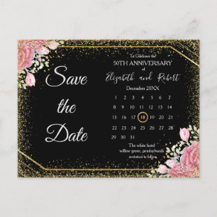 Elegant Floral Gliter Anniversary Save The Date Announcement Postcard