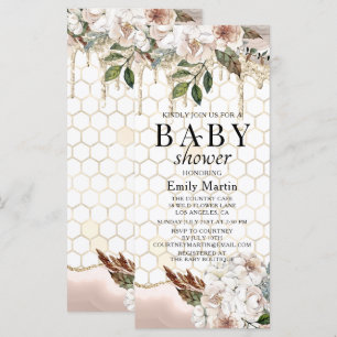 Elegant Floral Glitter Drip Marble Baby Shower