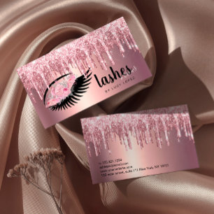 Elegant floral glitter drips lashes & brows business card