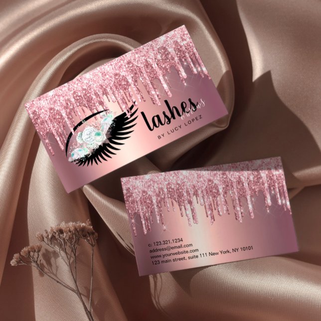 Elegant floral glitter drips lashes & brows  business card (Creator Uploaded)