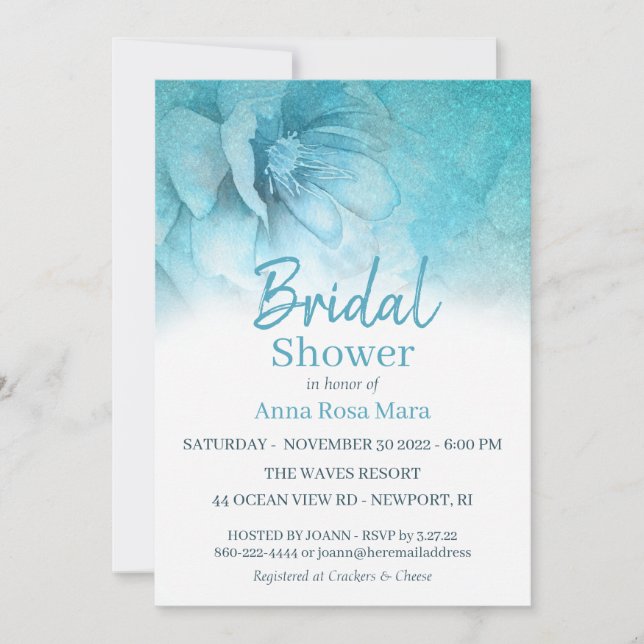 ** Elegant Floral Glitter Pastel Bridal Shower Invitation (Front)