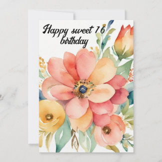 Elegant Floral & Glitter Sweet 16th Birthday  Invitation