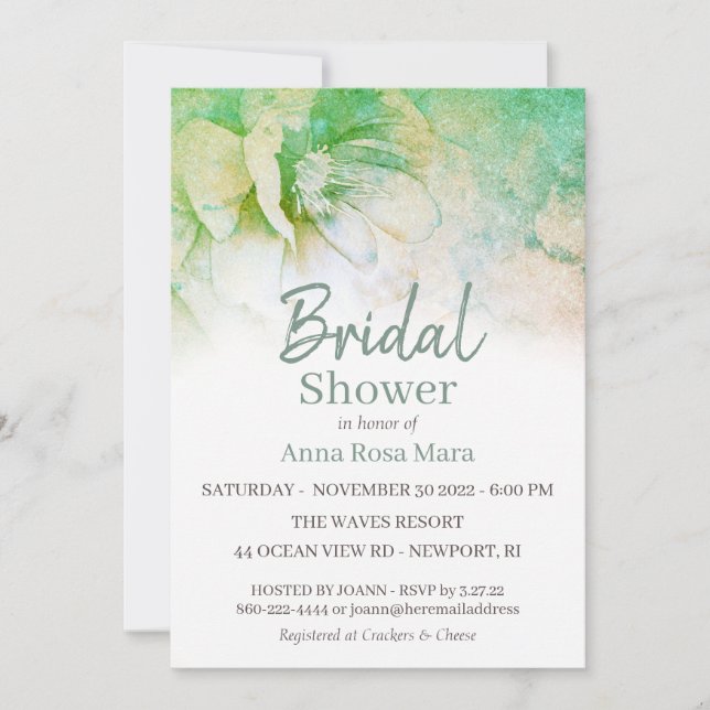 *~* Elegant Floral Glitter Teal Pink Bridal Shower Invitation (Front)